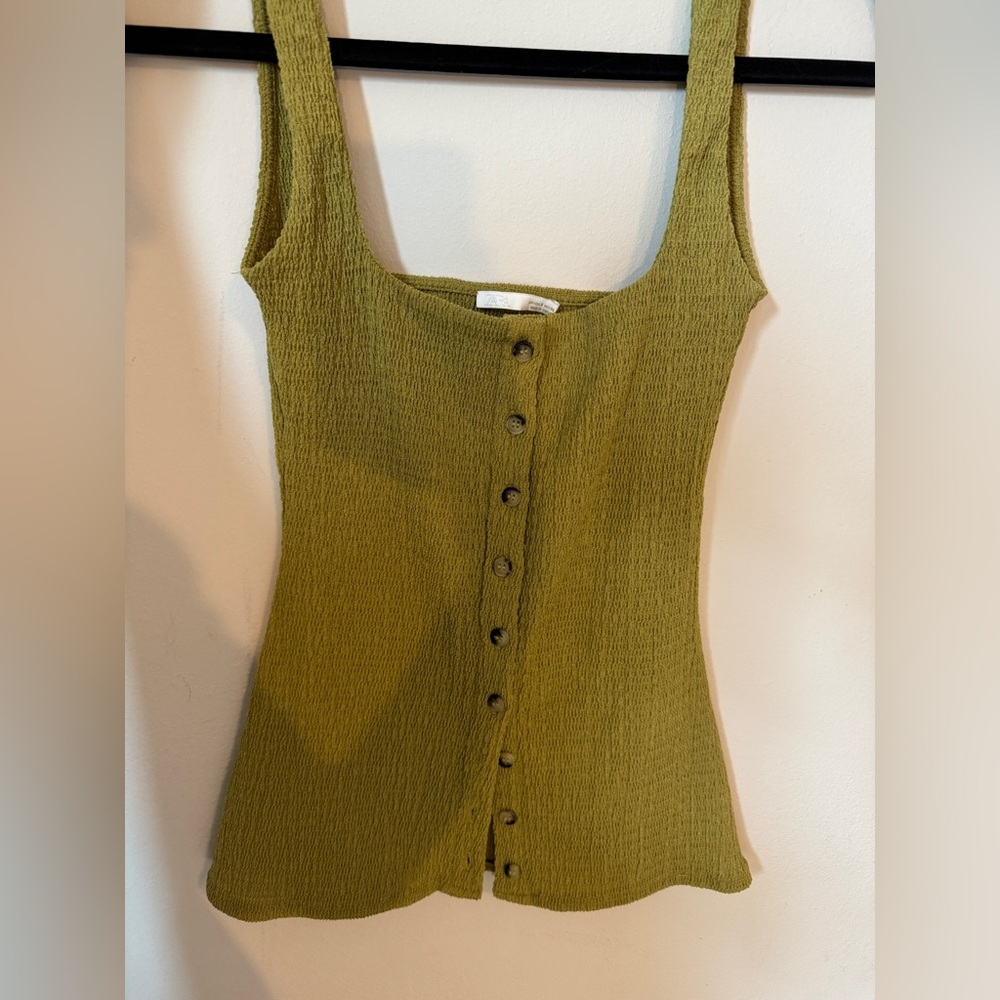 Zara Olive Green Button-Front Tank Top